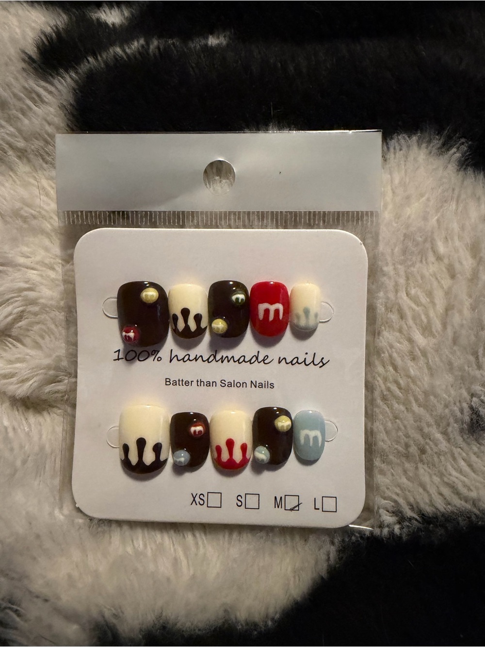 Handmade Press-On Nails - Chocolate, Red & Cream M&M Inspired